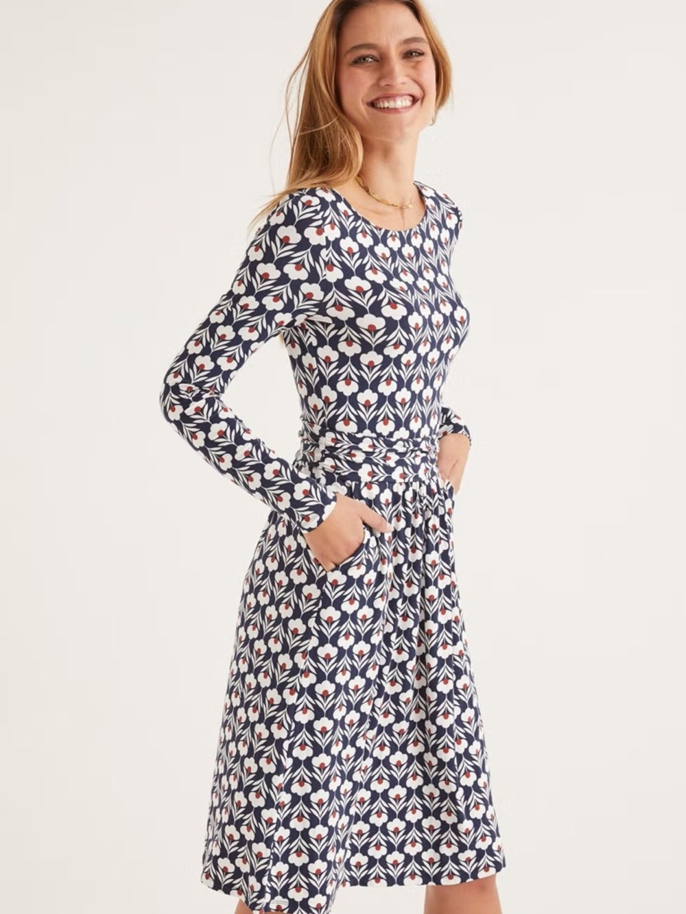 Boden Abigail Jersey Dress in Navy and Ivory Petal Floral Print Size 6